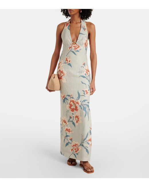 Vestido Largo De Lino Floral Sir de color Metallic