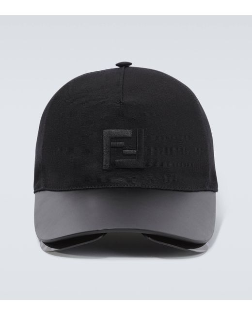 Fendi Black Ff Leather-trimmed Cap With Visor for men
