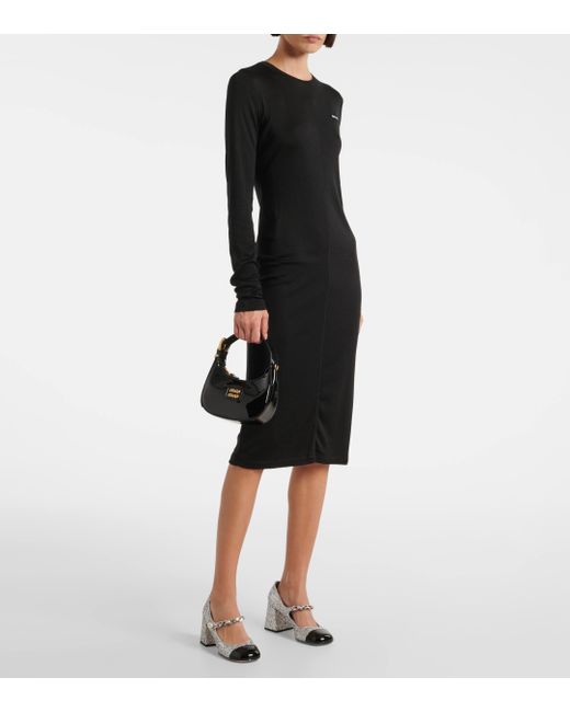 Miu Miu Black Knitted Silk Midi Dress