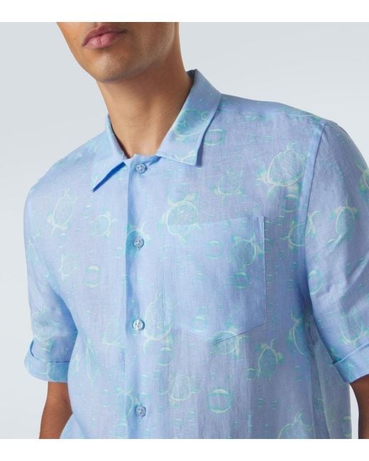 Vilebrequin Blue Printed Linen Shirt for men