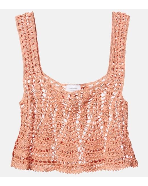 Anna Kosturova Pink Cotillion Crochet Cotton Crop Top
