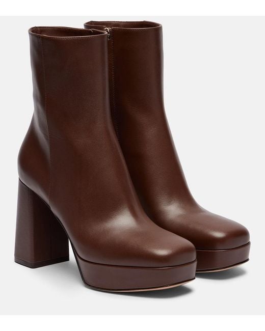 Gianvito Rossi Brown Daisen 95 Leather Platform Ankle Boots