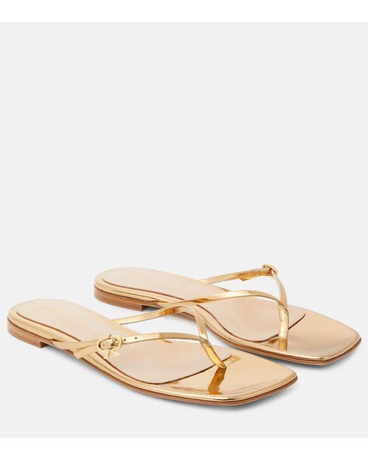 Gianvito Rossi Natural Mirrored Leather Thong Sandals