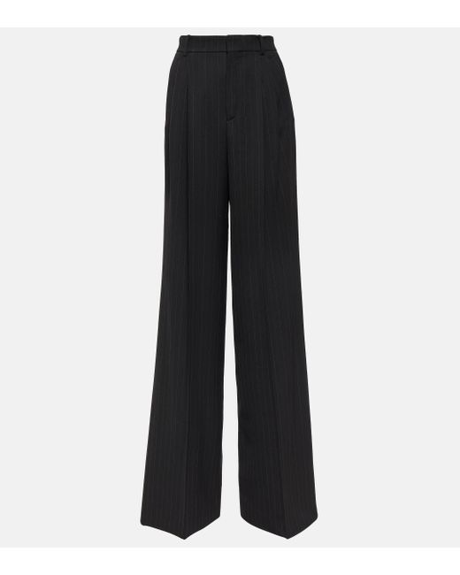 Saint Laurent Black Chalk Stripe Wool-blend Wide-leg Pants
