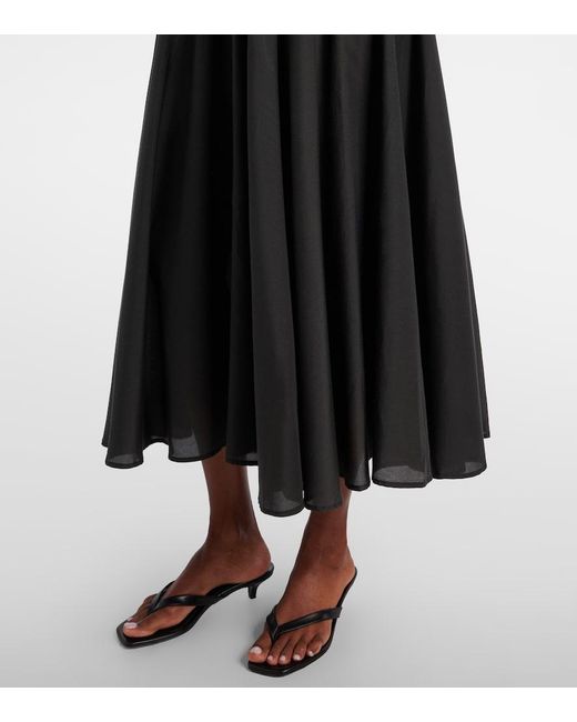 Asceno Black Rita Gathered Cotton And Silk Midi Dress