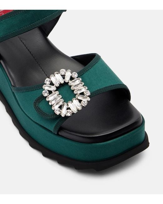 Roger Vivier Green Slidy Viv' Leather Platform Sandals