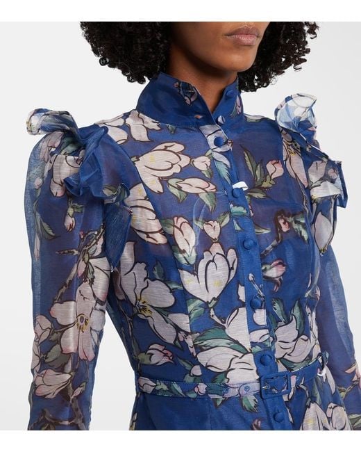 Vestido Midi Katrina En Mezcla De Lino Floral LEO LIN de color Blue