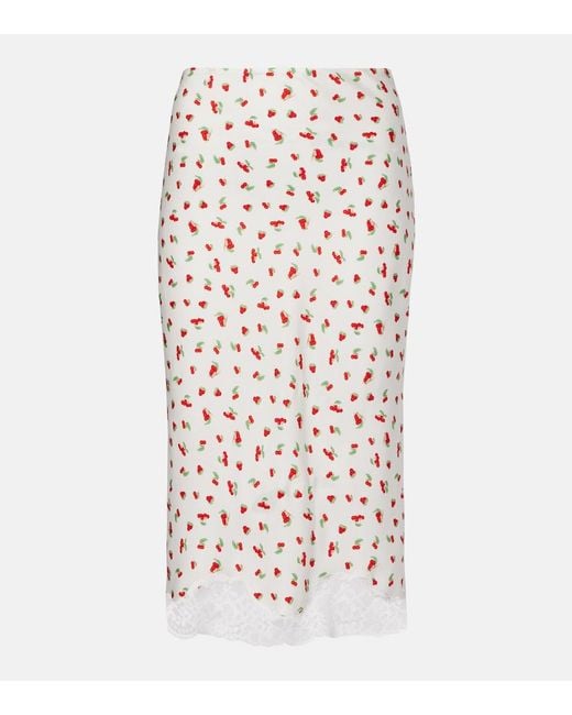 Posse White Fae Lace-Trimmed Printed Midi Skirt
