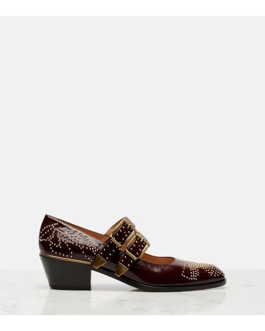 Chloé Brown Susanna 40 Studded Leather Mary Jane Pumps