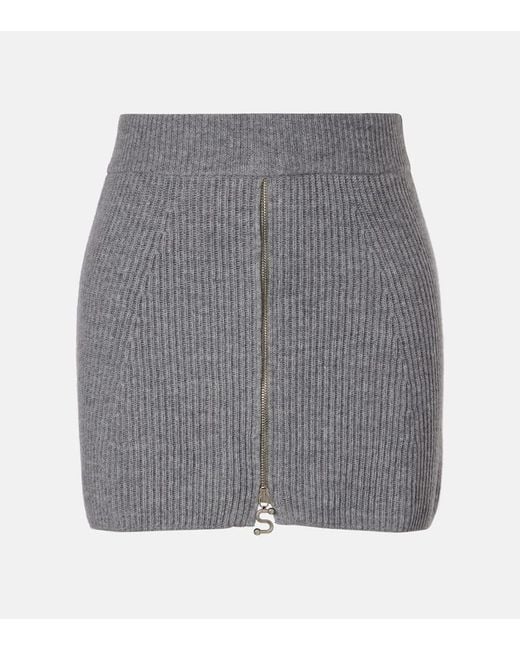 Sportmax Gray Refolo Wool And Cashmere Miniskirt