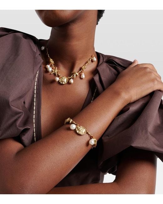 ALÉMAIS Metallic Faux Pearl Embellished Charm Bracelet