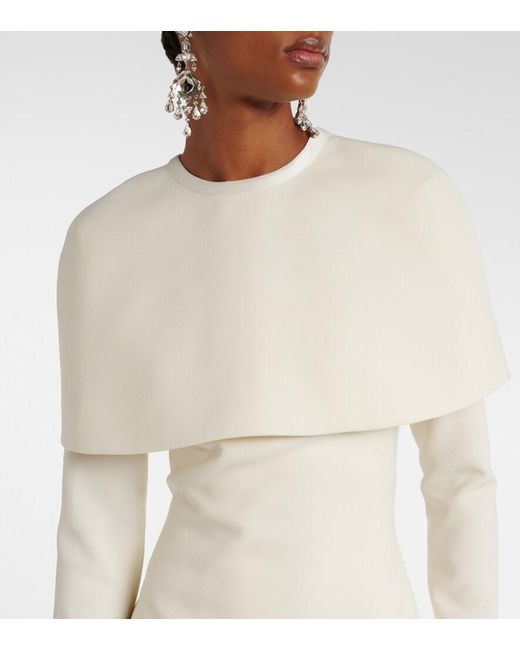 Safiyaa White Bridal Gullu Caped Crepe Midi Dress