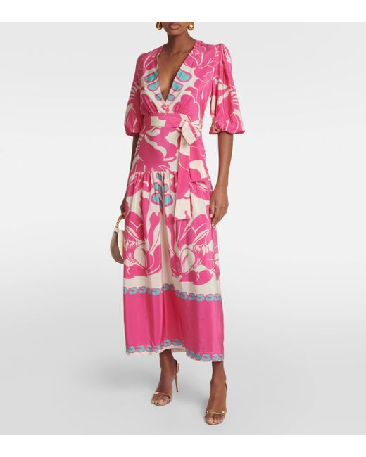 Adriana Degreas Pink Puff-sleeve Silk Maxi Dress