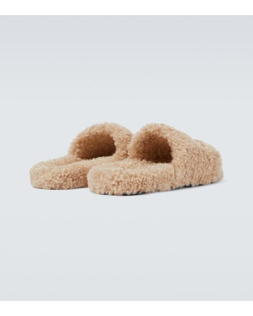 Balenciaga Multicolor Faux-shearling Embroidered Logo Slides for men