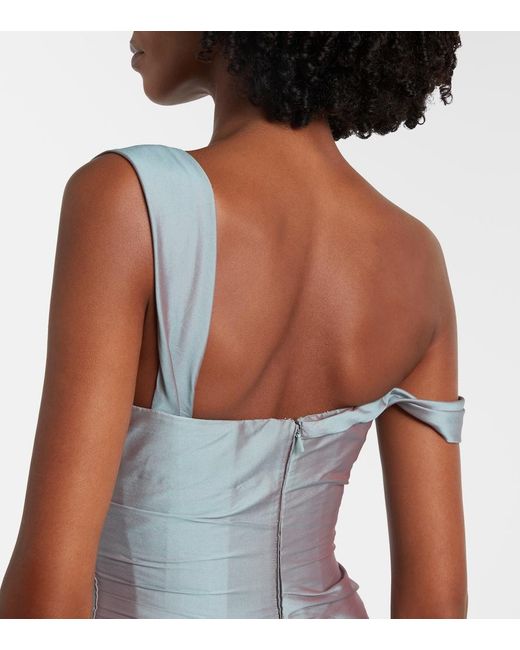 Marmar Halim Blue Asymmetric Ruched Gown