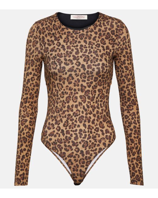 Valentino Brown Leopard-print Jersey Bodysuit