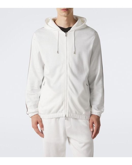 Eleventy White Cotton Zip-Up Hoodie for men