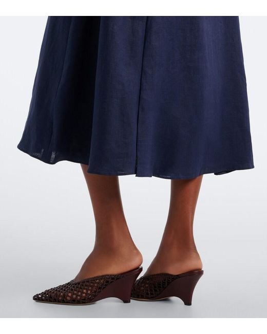 Faithfull The Brand Blue Adalee Pleated Shirred Linen Midi Dress