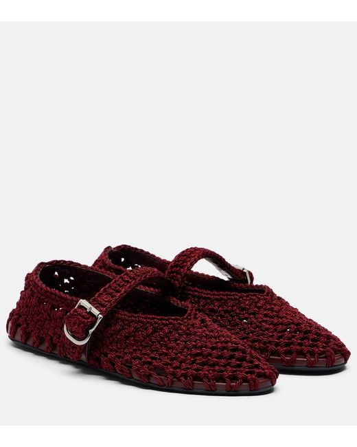 Alaïa Red Satin Cord Mary Jane Flats