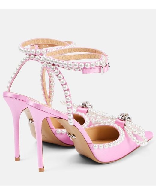 Mach & Mach Pink Double Bow 110 Embellished Satin Pumps
