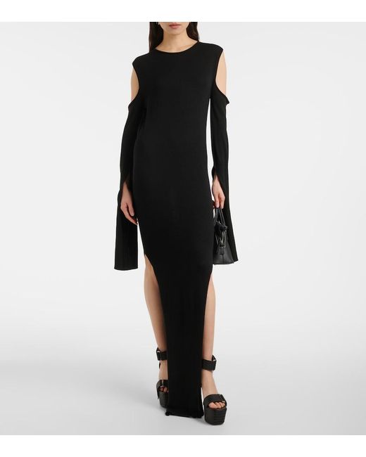 Rick Owens Black Caped Wool Maxi Dress