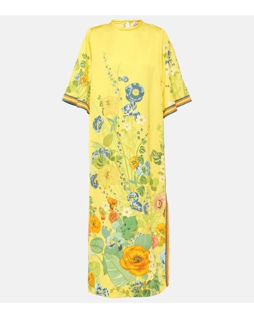 ALÉMAIS Yellow Cresida Floral-Print Satin Maxi Dress