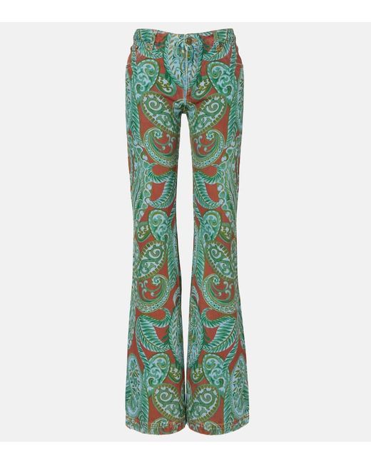Etro Green High-Rise Wide-Leg Jeans