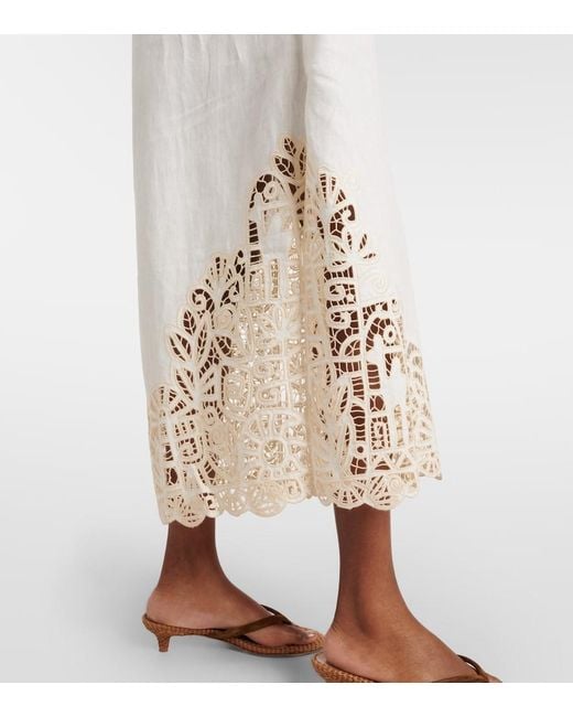 ALÉMAIS White X Lrnce Rosemary Embroidered Linen Midi Dress