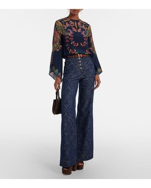 Etro Blue Paisley Printed Silk Blouse
