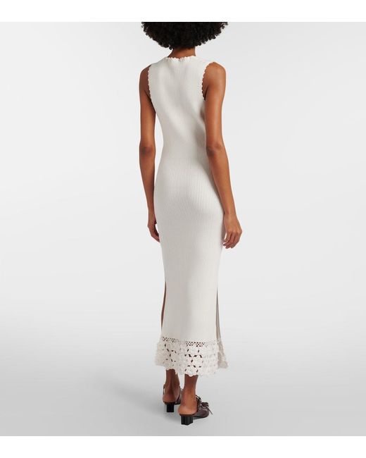 Ganni White Crochet-Trimmed Ribbed Cotton-Blend Midi Dress