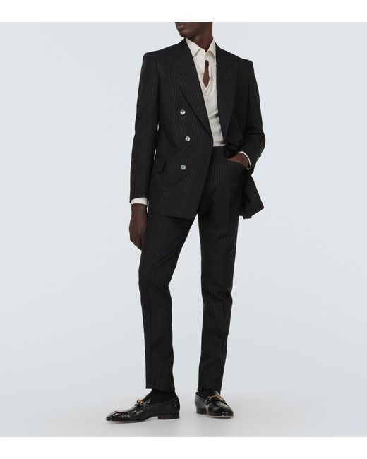 Tom Ford Black Atticus Striped Mohair-Blend Jacquard Slim Pants for men