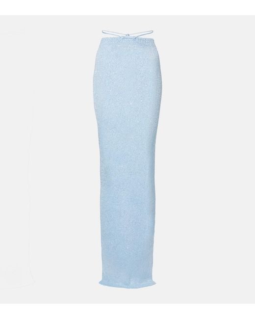 Bananhot Blue Alma Sequined Knitted Maxi Skirt