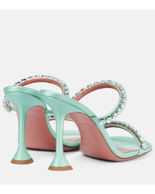 AMINA MUADDI Green Sandalen Gigi 95 Aus Satin Mit Kristallen
