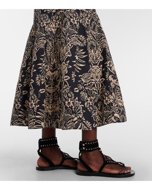 Ulla Johnson Black Clarisse Printed Cotton Poplin Midi Skirt