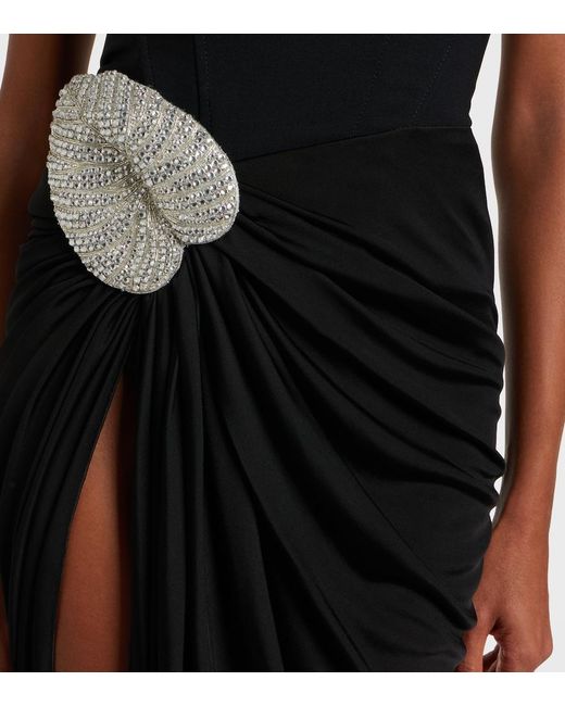 David Koma Black Embellished Draped Wool-Blend Corset Dress