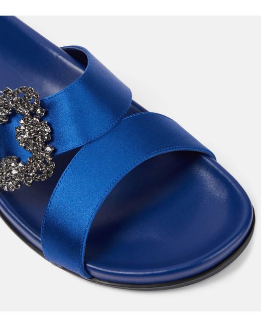 Manolo Blahnik Blue Chilanghi Embellished Satin Sandals