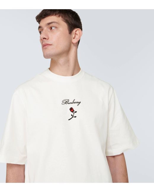 T-shirt brode en coton Burberry pour homme en coloris White