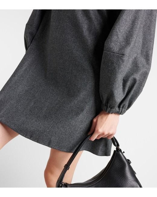 Brunello Cucinelli Gray Balloon-Sleeve Flannel Minidress