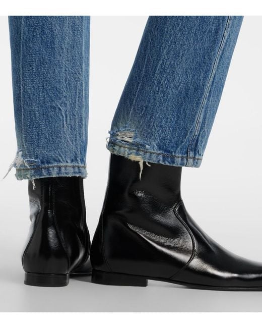 Khaite Black Colt Leather Ankle Boots