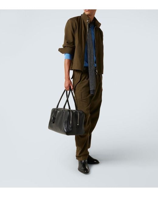 Tom Ford Black Logo Leather Duffel Bag for men
