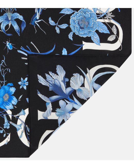 Foulard en soie a fleurs Gucci en coloris Blue