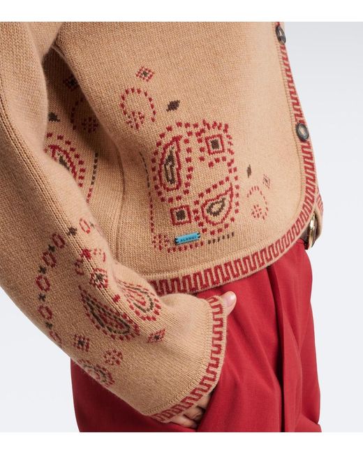 Alanui Brown Bandana Jacquard Wool And Cashmere Cardigan