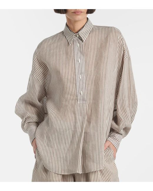 Brunello Cucinelli White Striped Linen And Silk Shirt