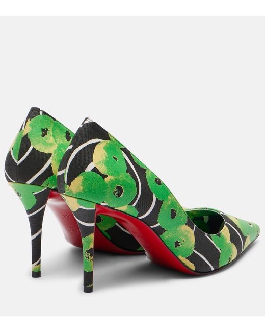 Christian Louboutin Green Miss Z 80 Printed Satin Pumps