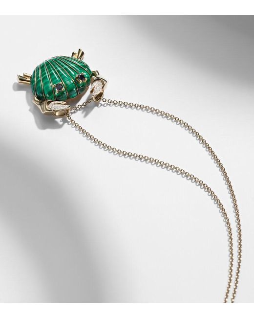 Yvonne Léon White Crabe Coquillage 9Kt Pendant Necklace With Malachite And Diamonds