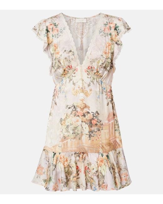 Camilla Natural Embellished Floral Lace-Trimmed Minidress