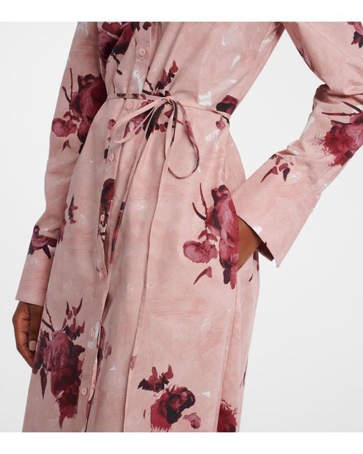 Erdem Pink Floral Cotton Poplin Shirt Dress