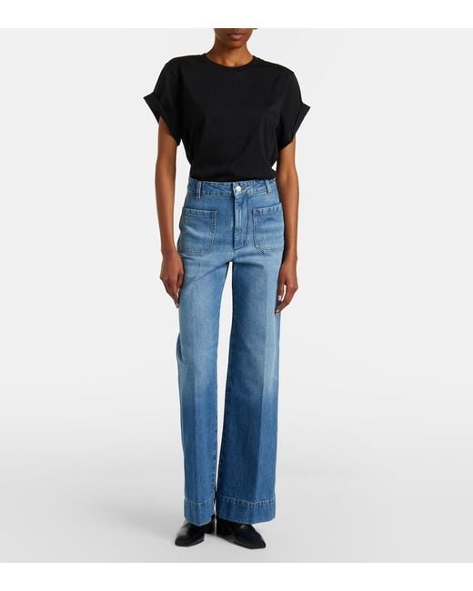 Victoria Beckham Blue Alina Faded Wide-Leg Jeans