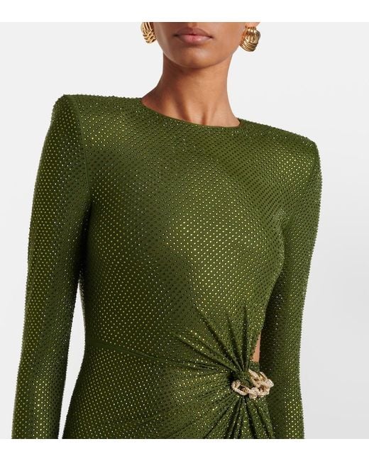 Self-Portrait Green Rhinestone-Embellished Maxi Dress