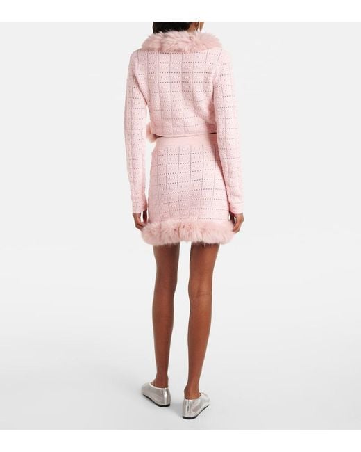 Self-Portrait Pink Minirock Aus Strick Mit Faux Fur